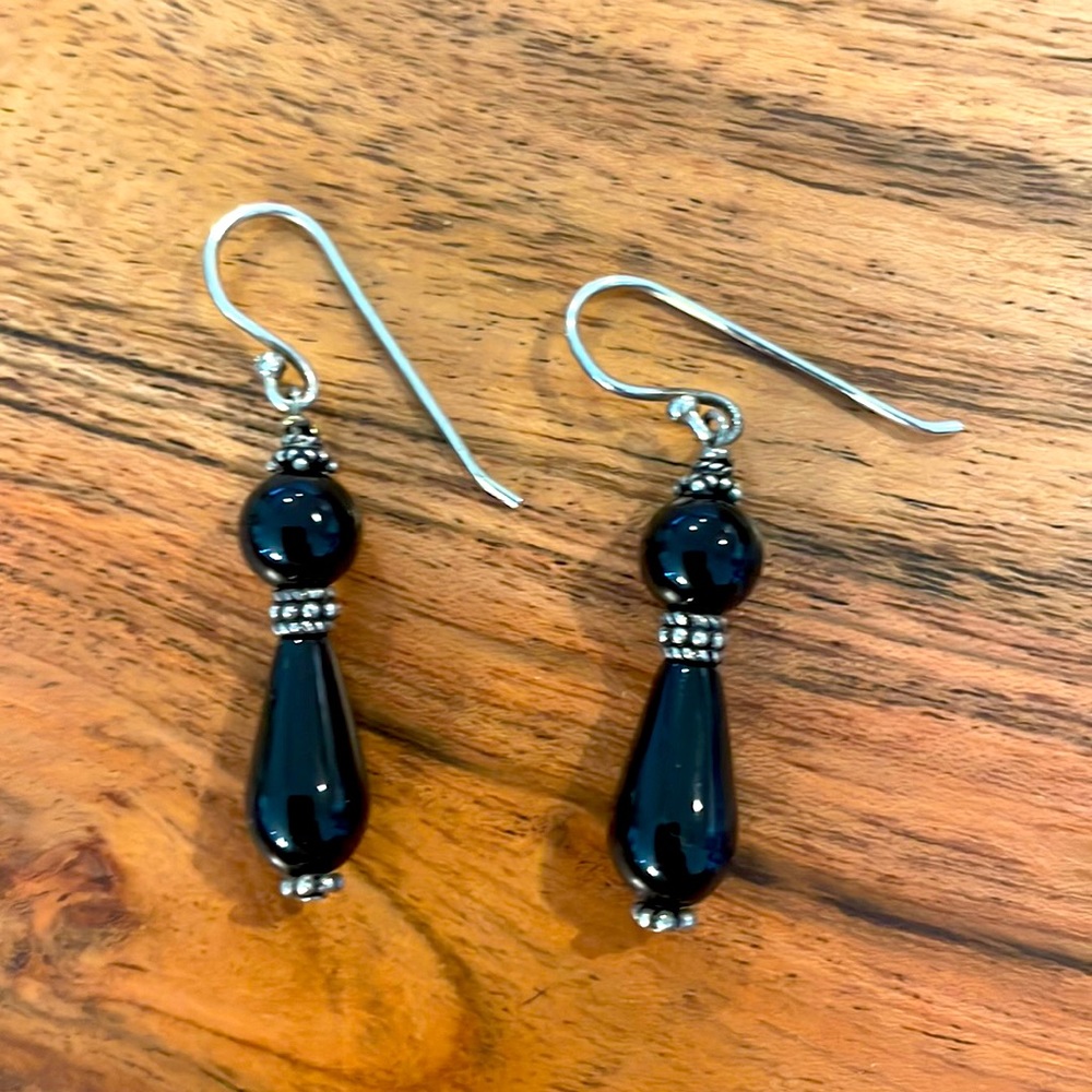 Sterling Silver Black Drop Earrings